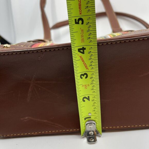 Etienne Aigner Woven Striped Purse Shoulder Bag Brown 10" X‎ 9"X 4" Bag Charm - Picture 14 of 16